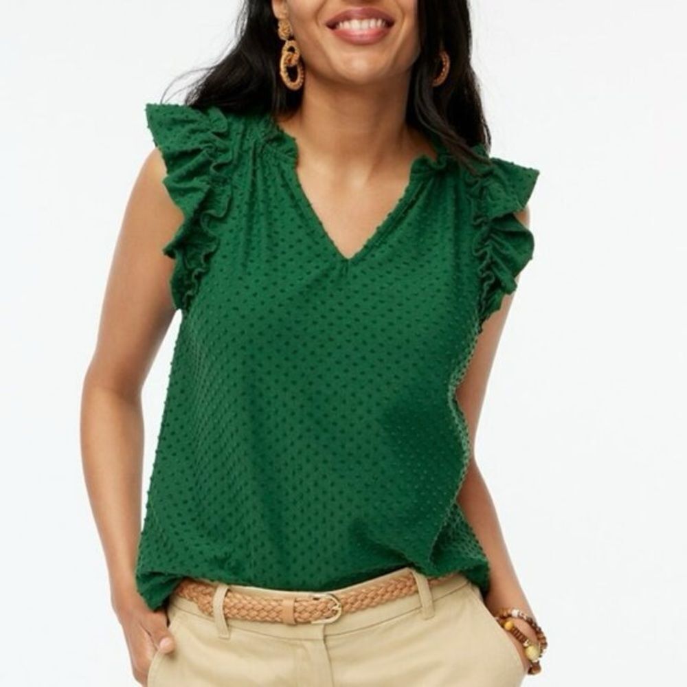 J. Crew Emerald Ruffle Sleeve Blouse